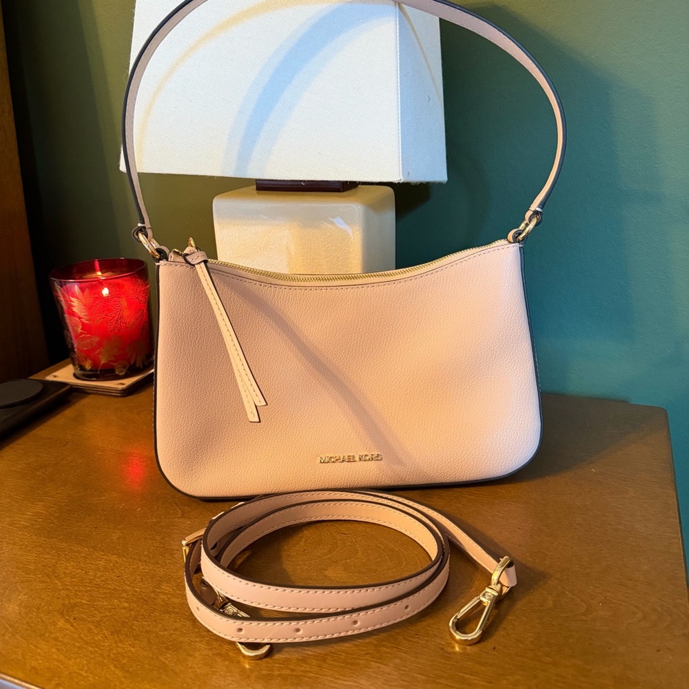 MICHAEL KORS LANEY MEDIUM POUCHETTE HOBO CROSSBODY BAG LEATHER PINK